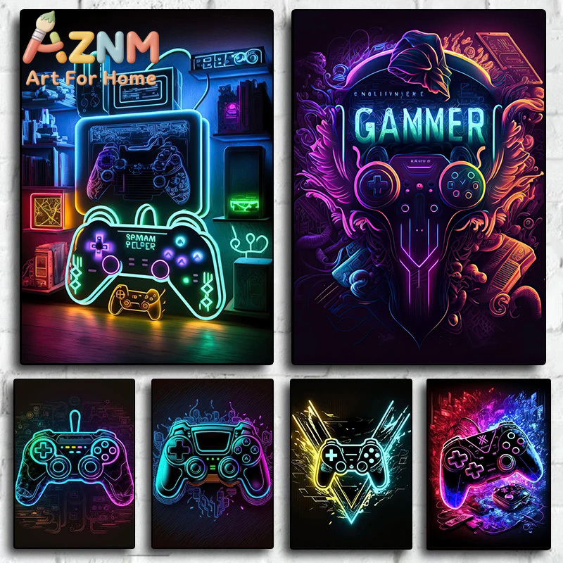 Esports Gamers - Nowoczesny neonowy pop-artowy plakat gamingowy, kolorowy