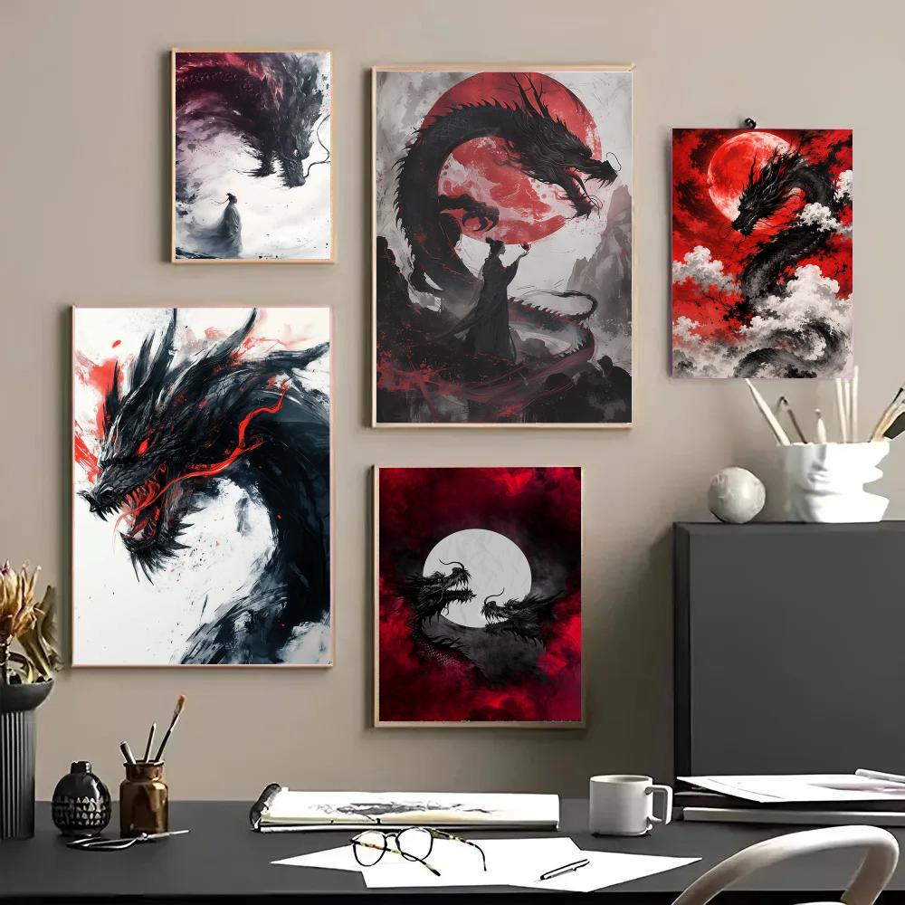 Esports Gaming Lounge - Czarny Smok Plakat Wodoodporne Naklejki Obraz
